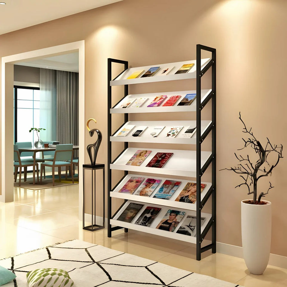 Angled Floor-Standing Bookshelf with Storage for Display Racks and Magazines ZZJ-008