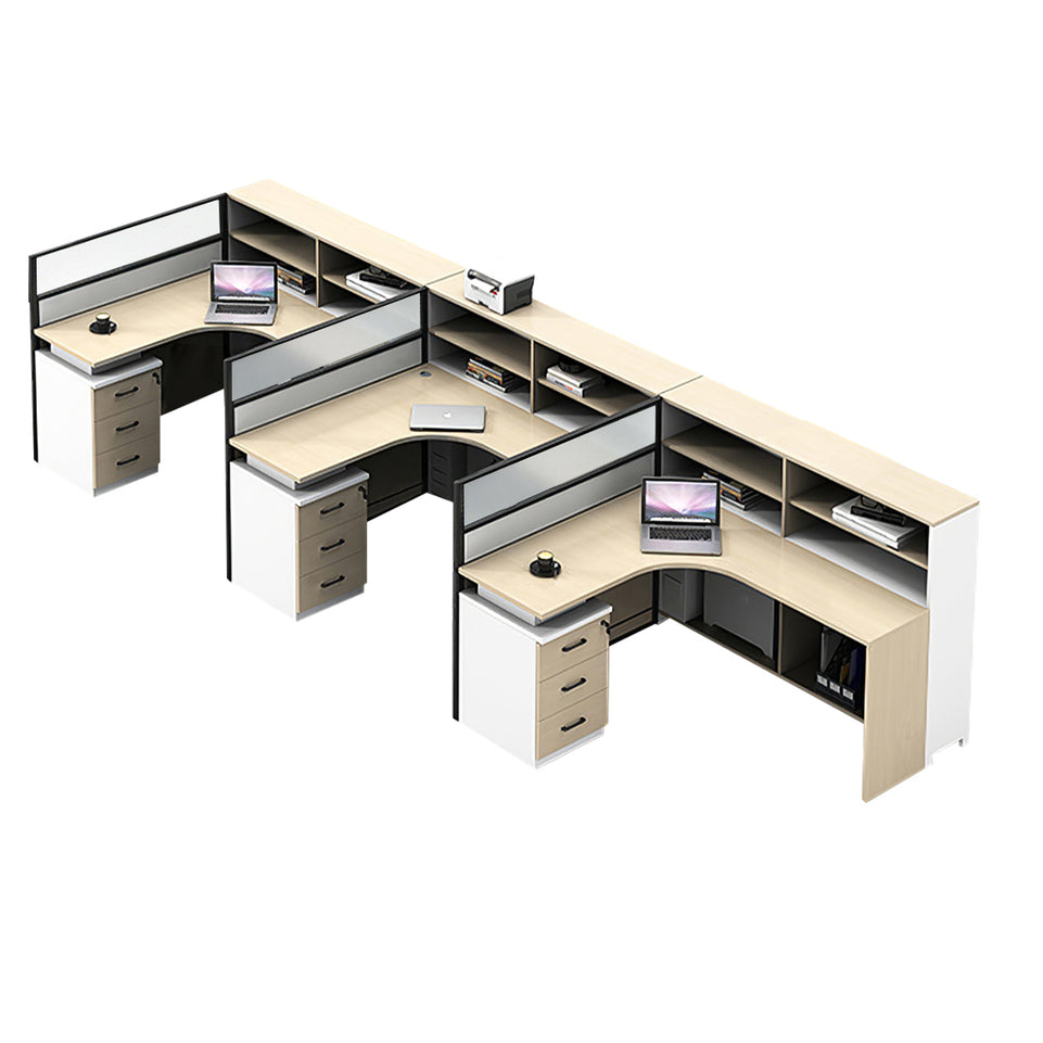 L-Shaped Office Desk with Built-In Outlets, Cable Management & Glass Top for Home Office