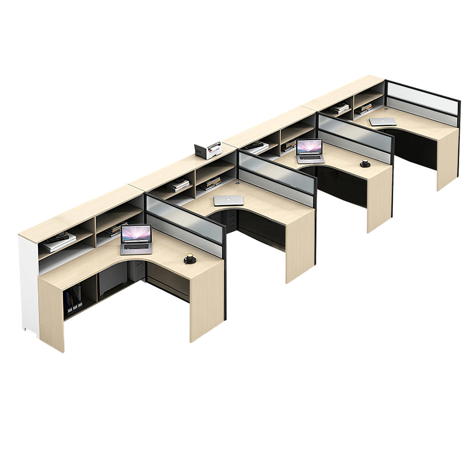 L-Shaped Office Desk with Built-In Outlets, Cable Management & Glass Top for Home Office