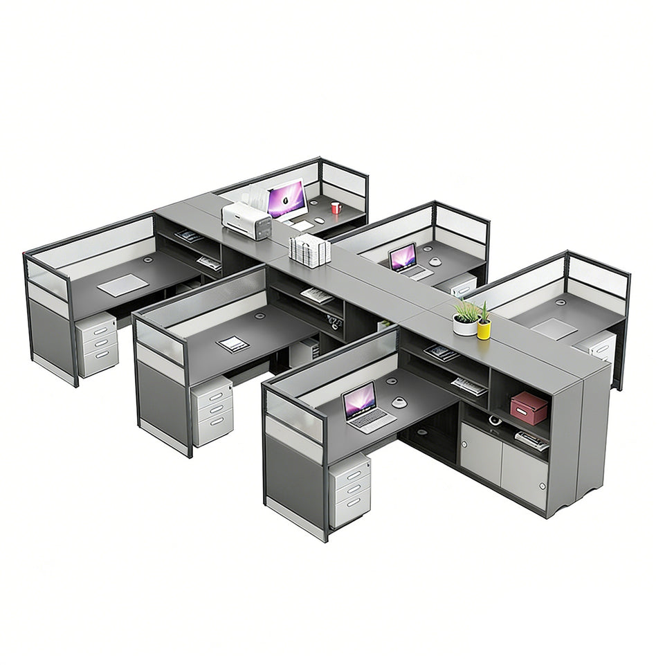 Office Workstation Desk with Privacy Panel, Cable Management & Mobile Pedestal