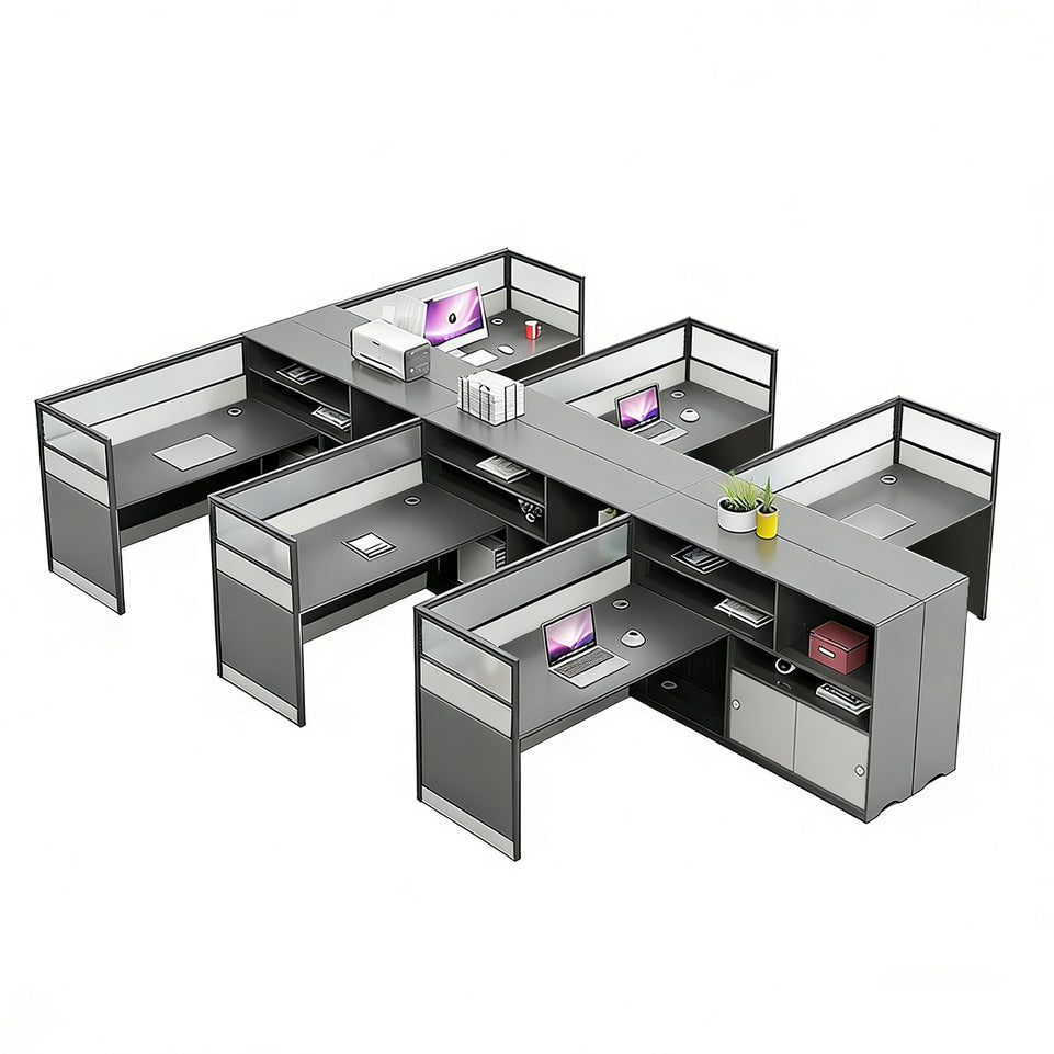 Office Workstation Desk with Privacy Panel, Cable Management & Mobile Pedestal