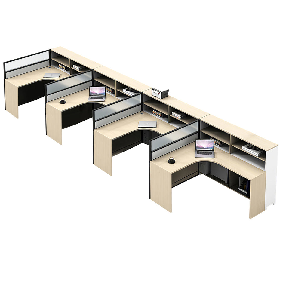 L-Shaped Office Desk with Built-In Outlets, Cable Management & Glass Top for Home Office