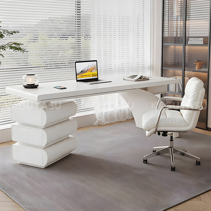 Chic Solid Wood Lacquer Executive Desk with Ergonomic Curved Edges & Ample Storage for Modern Home & Office LBZ-2342