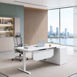 Height-Adjustable Executive Desk with Side Storage Cabinet