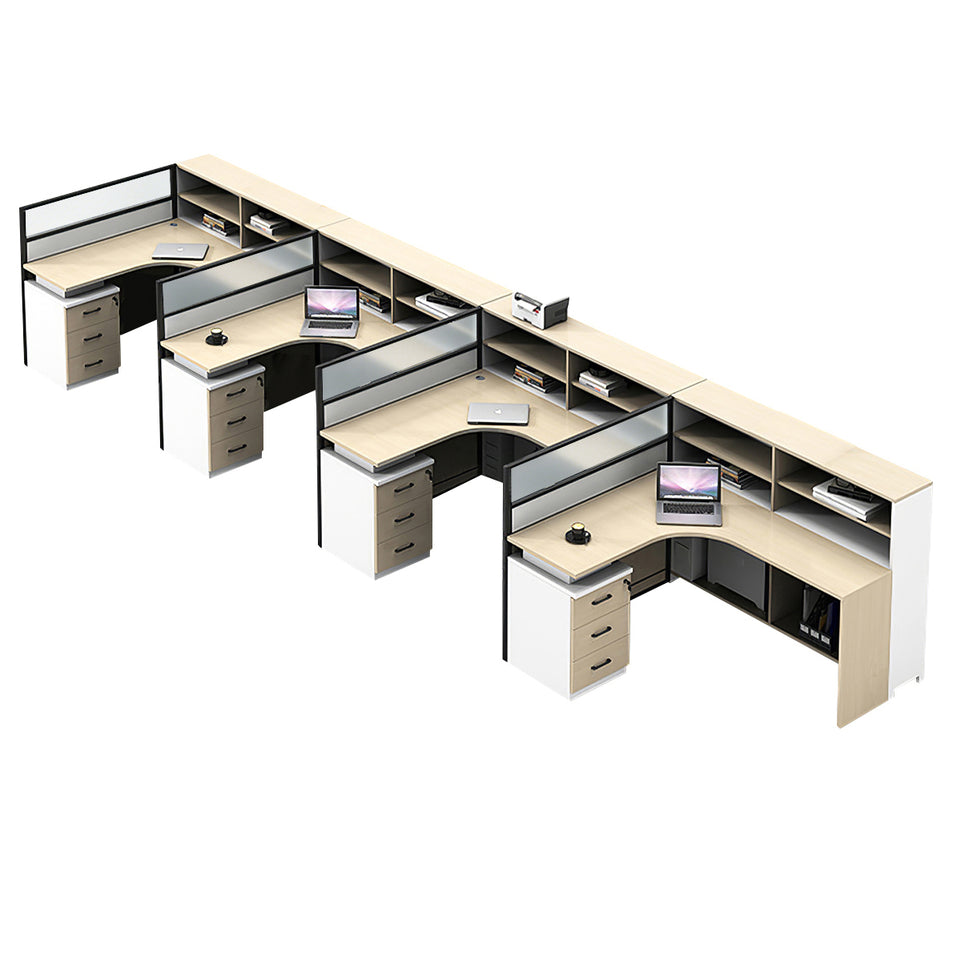 L-Shaped Office Desk with Built-In Outlets, Cable Management & Glass Top for Home Office