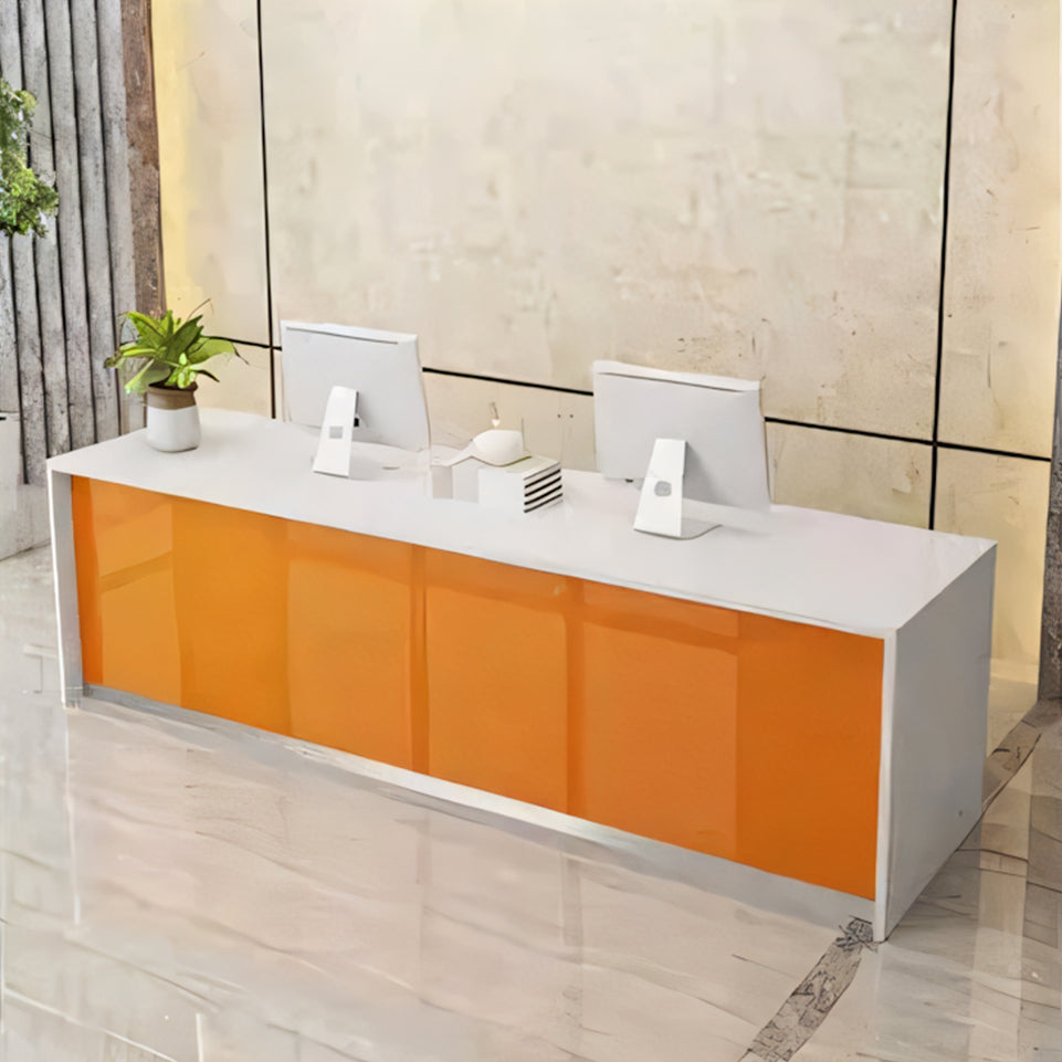 Minimalist Straight Rectangular Reception desk with Drawers and Storage Cabinet for Offices and Salons JDT-1092