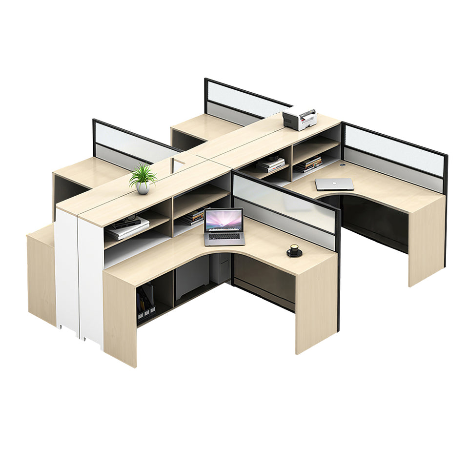 L-Shaped Office Desk with Built-In Outlets, Cable Management & Glass Top for Home Office