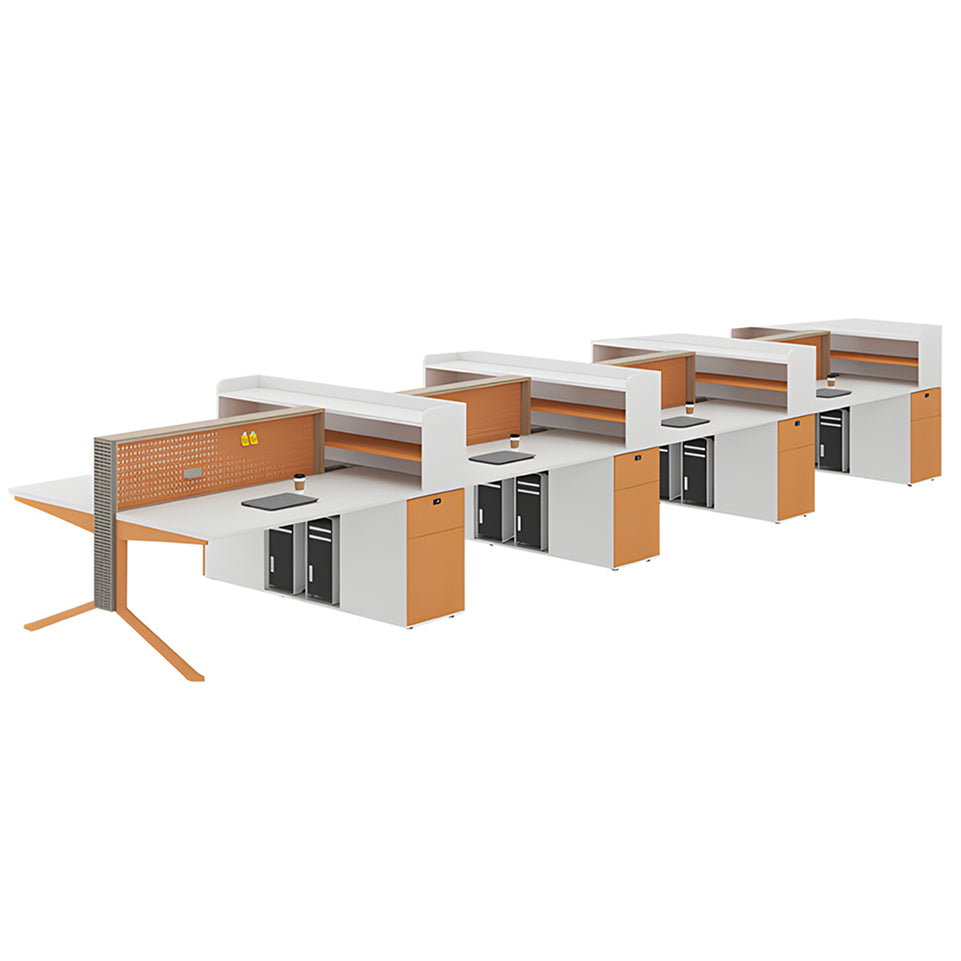 Office Workstation Desk with Modular, Built-In Outlets & LED Lighting for Home Office