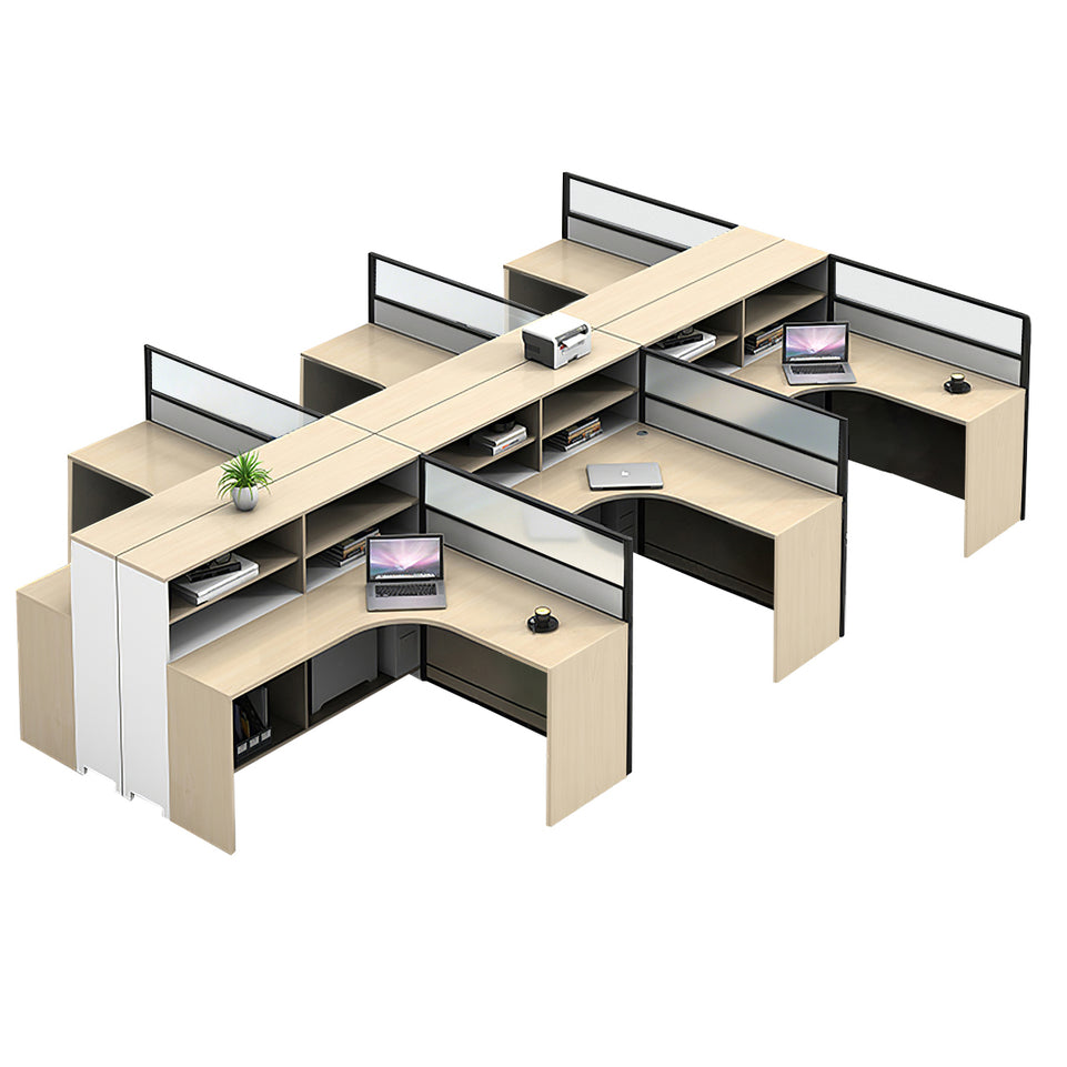 L-Shaped Office Desk with Built-In Outlets, Cable Management & Glass Top for Home Office