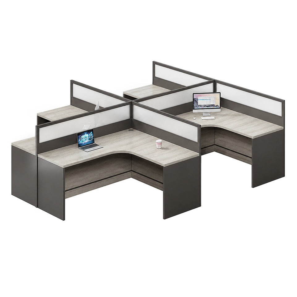 Professional Office Workstation Desk with Privacy Panels, Storage Cabinet & Organized Cable Management