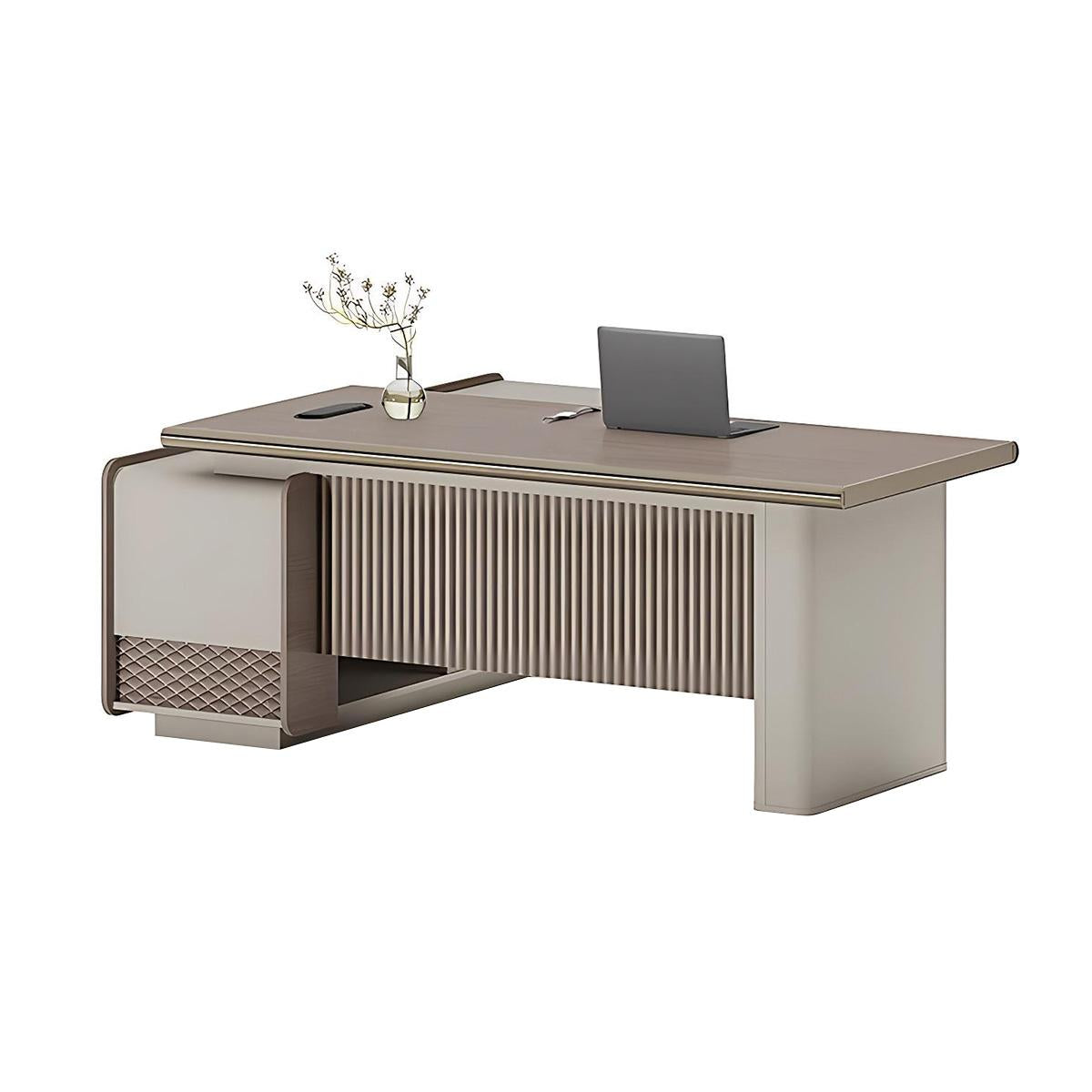 Modern and Luxurious Executive Desk with Aluminum Alloy Edges and  High Capacity Side Cabinet LBZ-10168