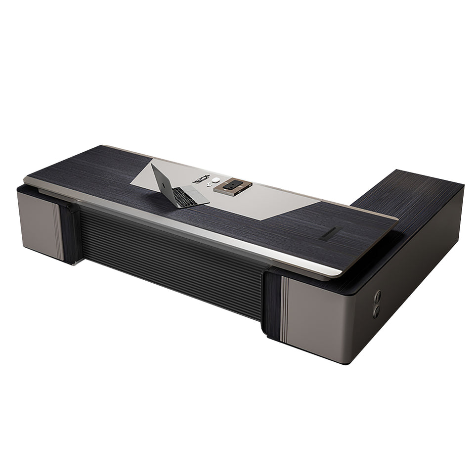 Modern Executive Desk with Curved, Cable Management & Lockable for Home Office
