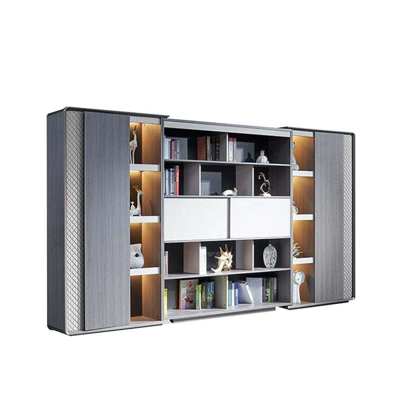 Luxury Modern Executive Desk Gray Office Desk with LED Lights Side Cabinet Customizable LBZ-1089