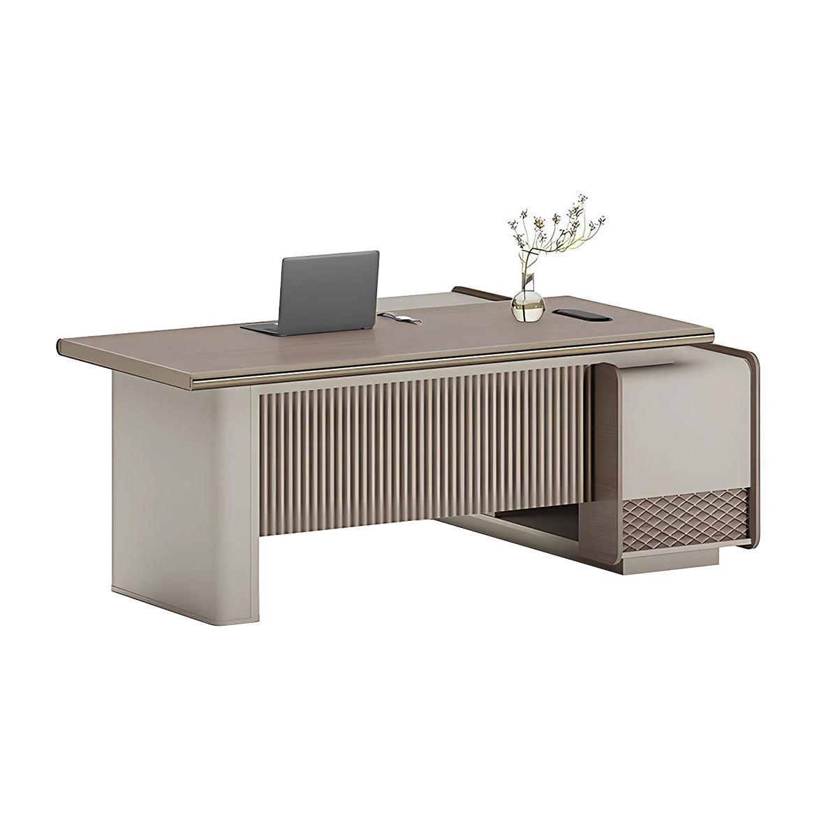 Modern and Luxurious Executive Desk with Aluminum Alloy Edges and  High Capacity Side Cabinet LBZ-10168