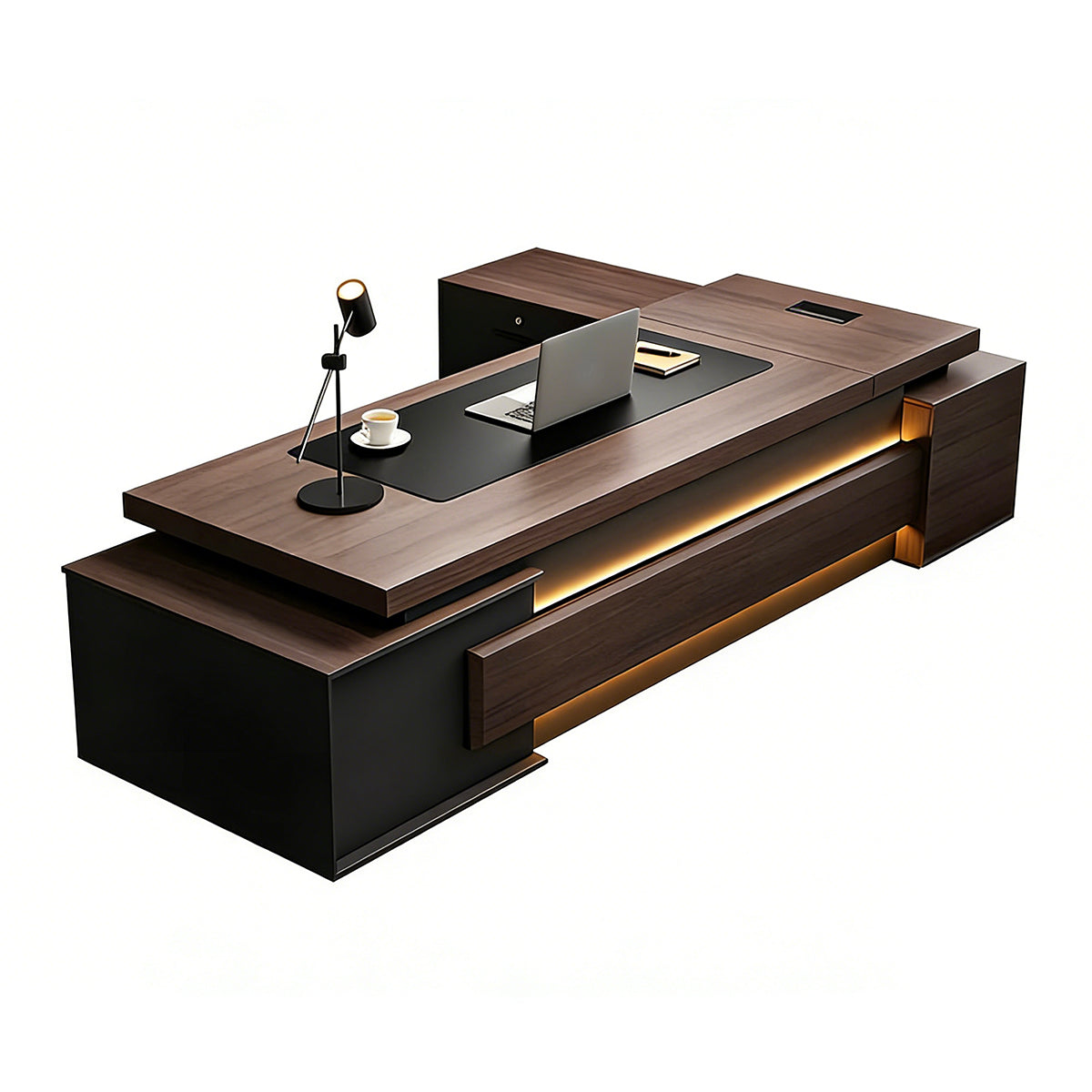 Executive Desk, With LED Strip Double Cabinet, L94" x W63" x H35", for executive office workspace, modern executive office furniture