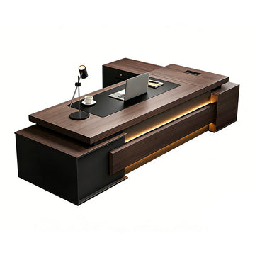 Executive Desk, With LED Strip Double Cabinet, L94" x W63" x H35", for executive office workspace, modern executive office furniture