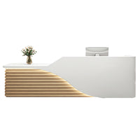 Modern Salon Reception Desk with Wood Grain Lattice Slat JDT-2144