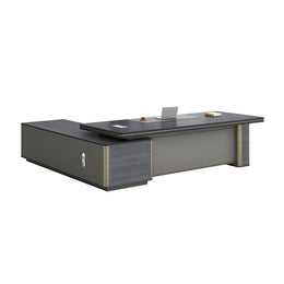 Modern Executive Desk with Curved, Cable Management & Side Storage for Home Office