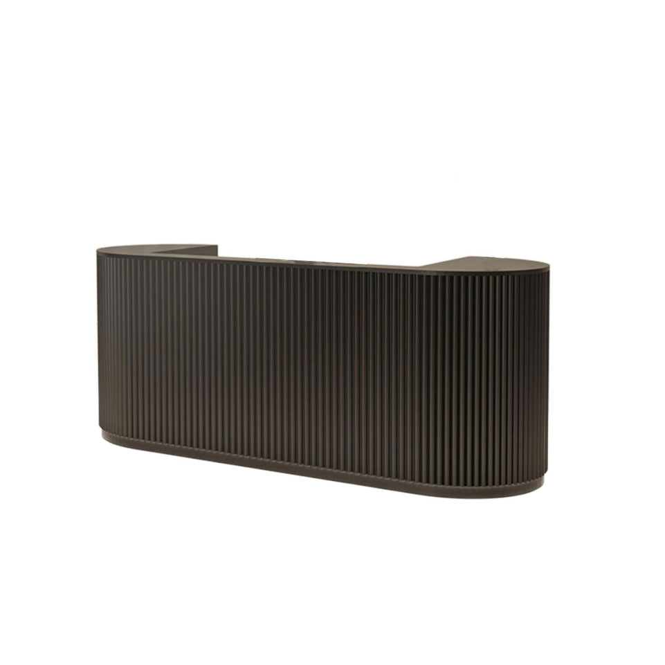 Arc-Edge Straight Striped Reception Desk with Keyboard Tray, Cabinets, and Drawers for Nail Salons JDT-107