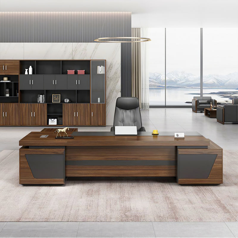 L-Shaped Executive Desk 63-126 in Wide with File Drawers & Side Storage for Home Office