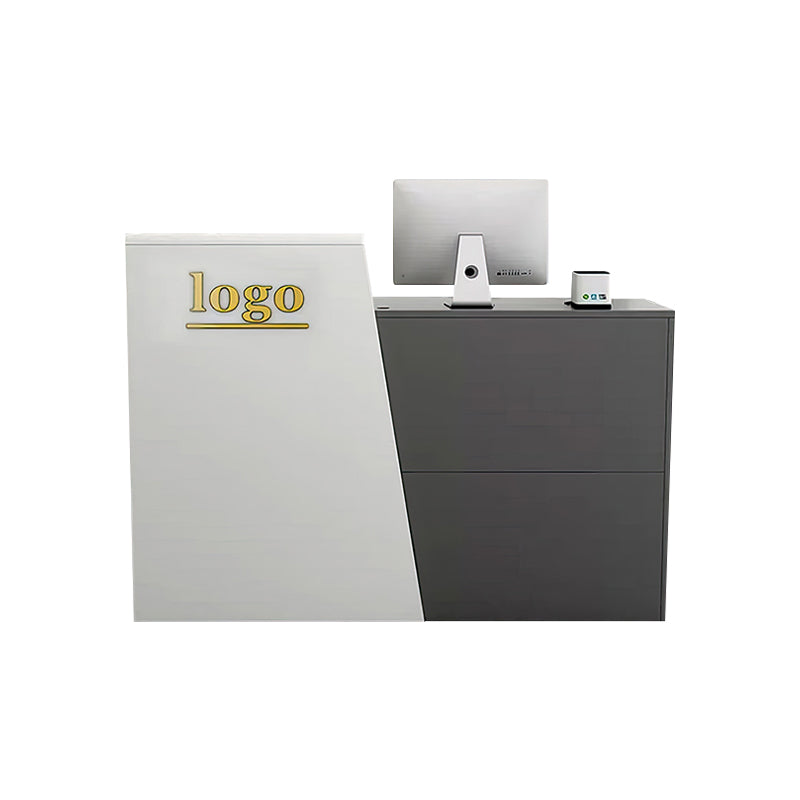 Color-Blocked Straight Reception Desk with Keyboard Tray and Lockable Drawer – Ideal for Clothing Stores and Salons JDT-102