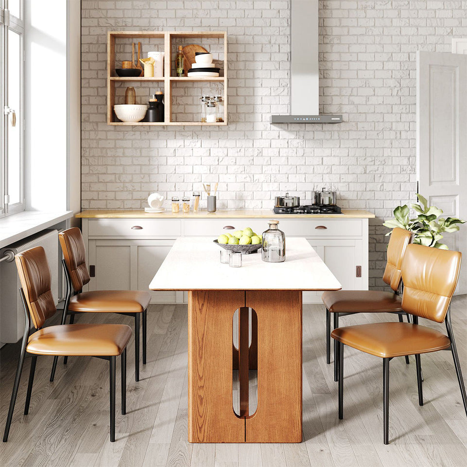 Modern Sintered Stone Dining Table with Thick Double-layer Top & Solid Oak Frame for 4–6 People（Stock Items）