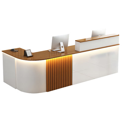 L-Shaped Reception Desk 71 in Wide with Keyboard Tray, Lockable & Transaction Counter（Stock Items）