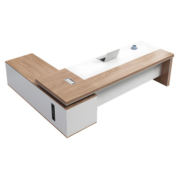 Modern Executive Desk with Dual-Tone, Cable Management & Side Storage for Home Office