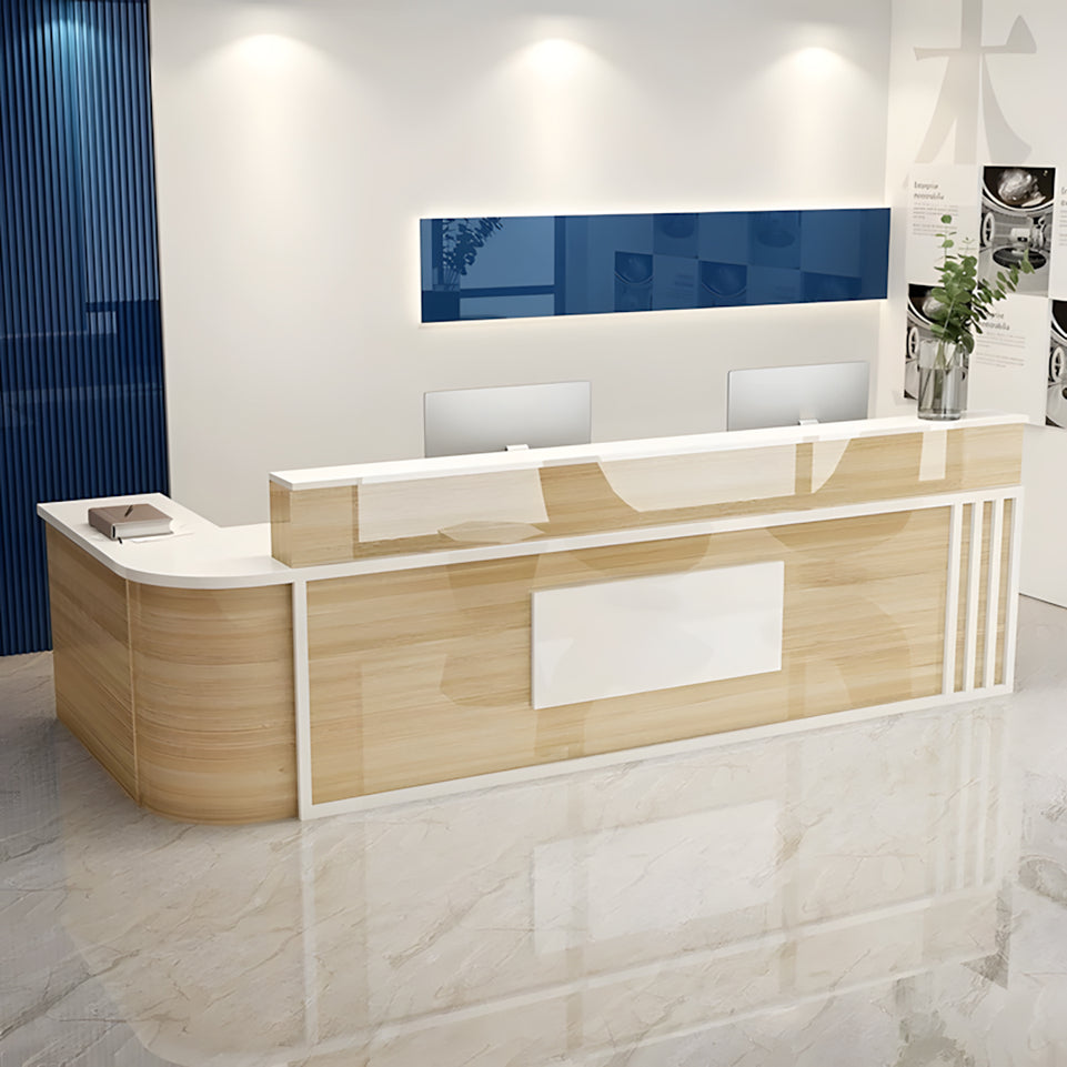 Small L-Shaped Front Desk with Lockable Drawer and Shelf for Shops JDT-1069