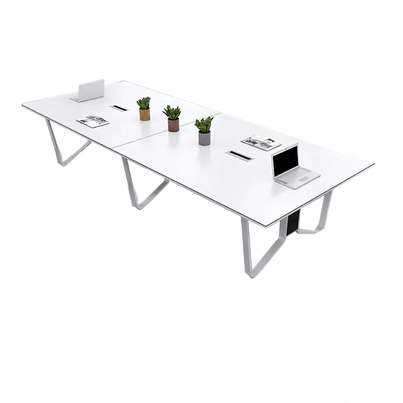 Simple Long Rectangular Conference Table Made of Steel Construction with Cable Holes for 6-10 People HYZ-1031