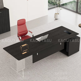 Luxury Contemporary Executive Desk with Smart Power Outlet, Diamond-cut Thick Top & Large Storage Cabinet for Modern Offices (55–87")