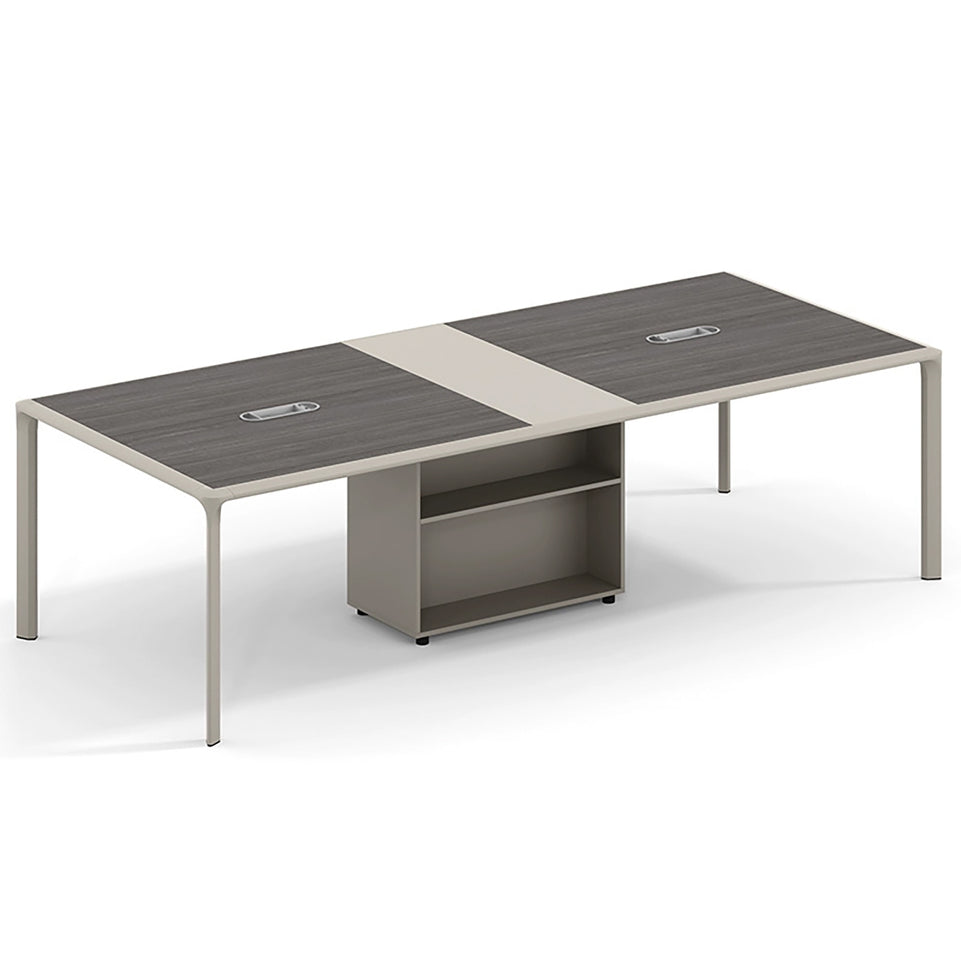 Aluminum Alloy Frame Stylish Conference Table with Cable Hole and Wood Grain Finish HYZ-10109