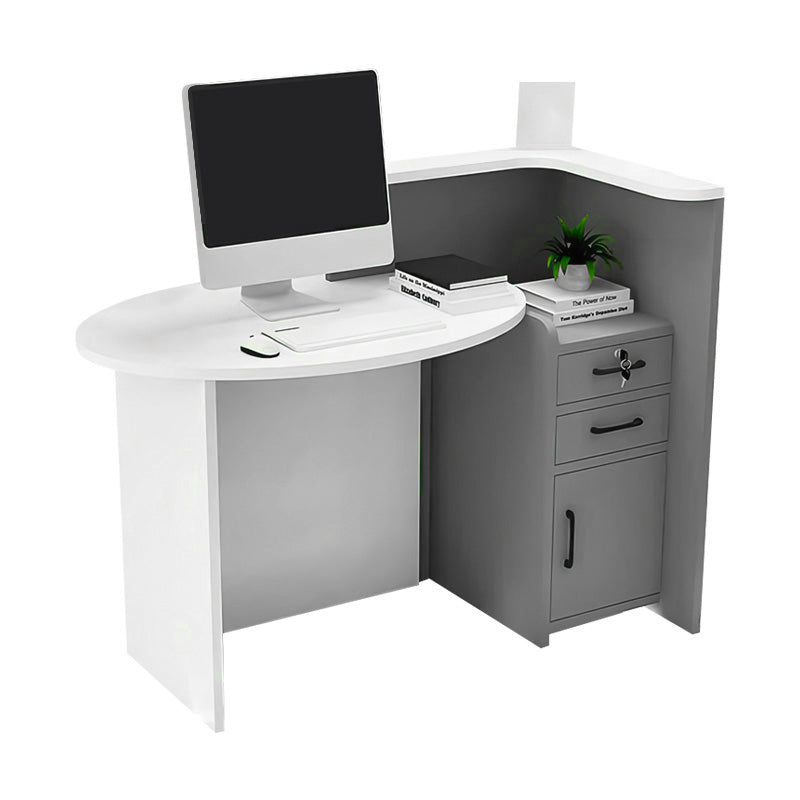 Oval Small Reception Desk with Corner and Lockable Drawer for Barbershops and Clothing Stores JDT-1055