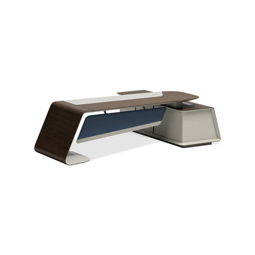 Modern Executive Desk 94-150 in Wide with Walnut, Curved & Side Storage for Home Office
