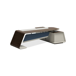 Modern Executive Desk 94-150 in Wide with Walnut, Curved & Side Storage for Home Office