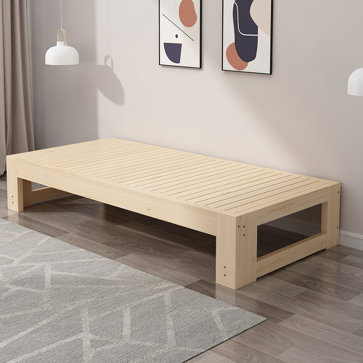 Versatile Solid Wood Extendable Bed with Raised Bed Leg Design