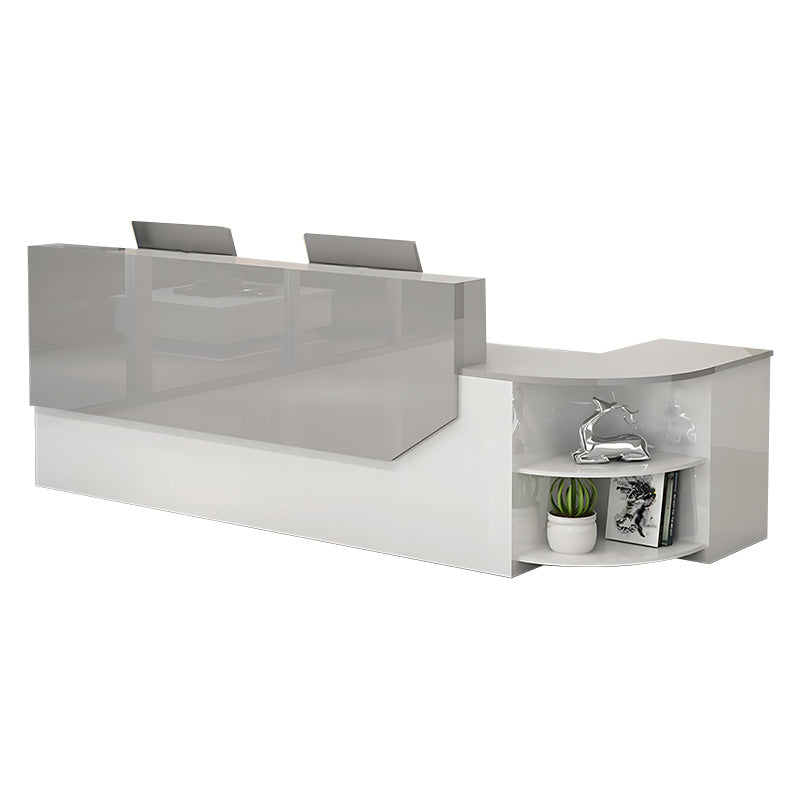 Color-Blocked L-Shaped Reception Desk with Storage for Training Centers and Offices JDT-761