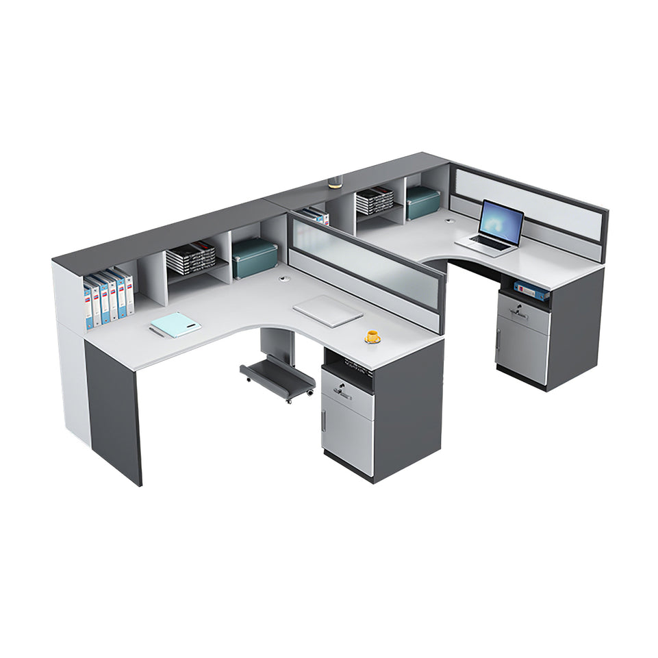 Office Workstation Desk with Privacy Panel, Cable Management & Glass Top for Home Office