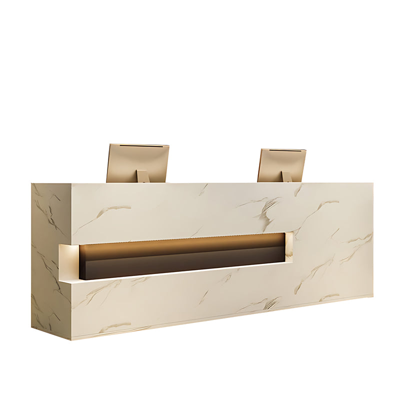 Hollow-Out Straight Solid Wood Reception Desk with Cabinets and Drawers for Clothing Stores and Hotels JDT-014