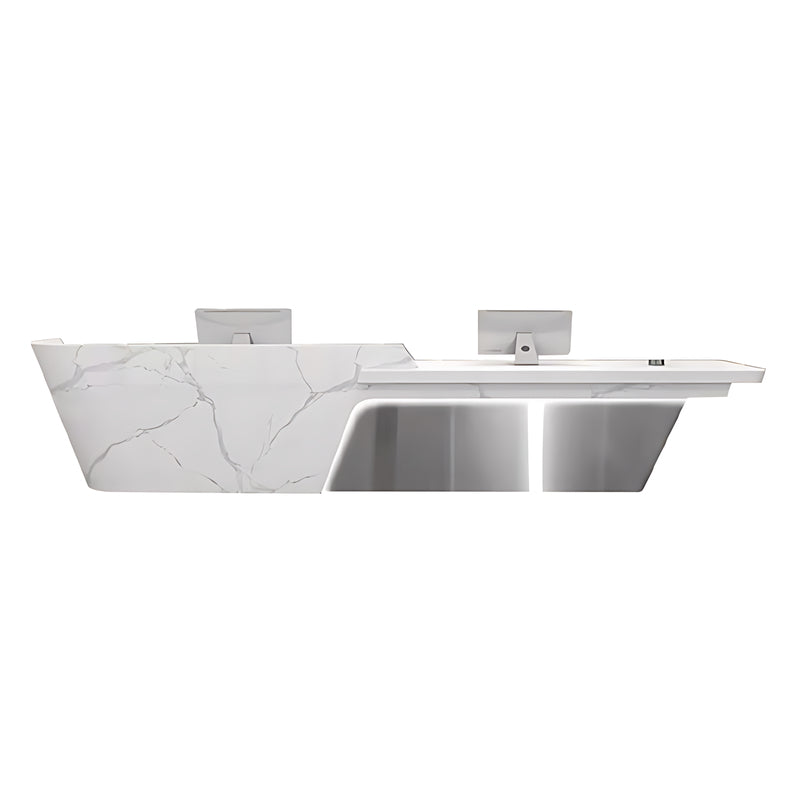 Boat-Shaped Reception Counter with LED Lights and Lockable Drawers for Lobby and Institution JDT-10126