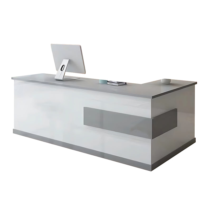 L-Shaped Front Desk with Lockable Drawers and Storage Cabinet for Offices JDT-10108