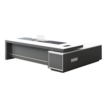 L-Shaped Executive Desk with Dual-Tone, Side Storage & File Drawers for Home Office