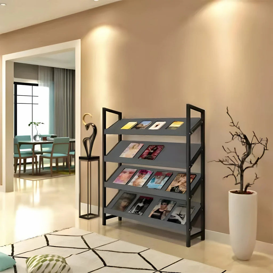 Angled Floor-Standing Bookshelf with Storage for Display Racks and Magazines ZZJ-008