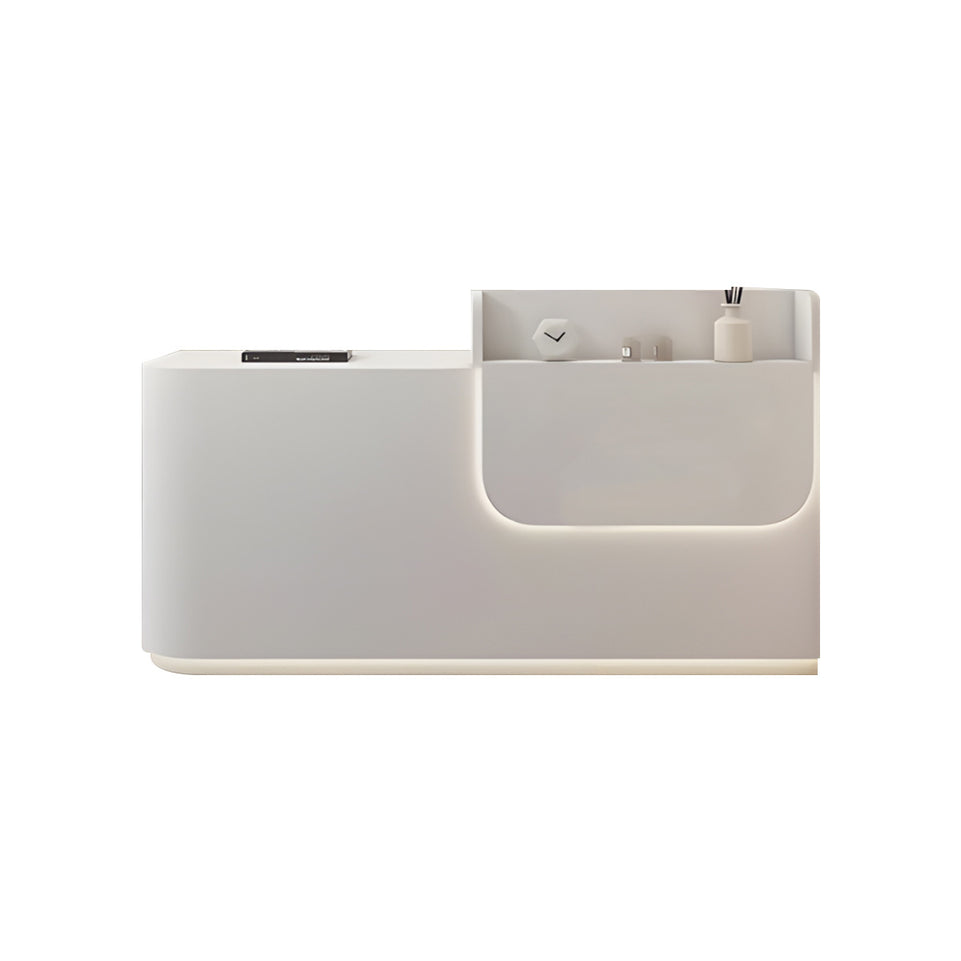 Elegant Stylish Reception Desk with LED Lighting and Ample Storage for Clothing Stores, Beauty Salons, and Small Offices JDT-2353