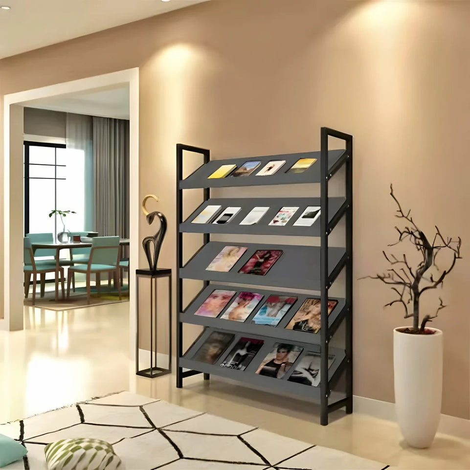 Angled Floor-Standing Bookshelf with Storage for Display Racks and Magazines ZZJ-008