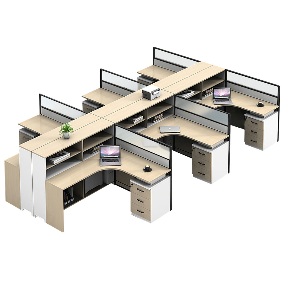 L-Shaped Office Desk with Built-In Outlets, Cable Management & Glass Top for Home Office