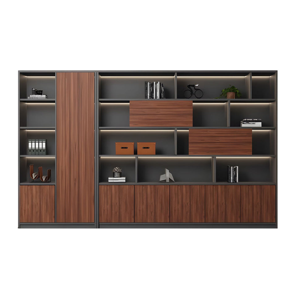 Contemporary Executive Spacious Wooden Office File Cabinet with Hidden Storage and Press-to-Open Doors WJG-2179