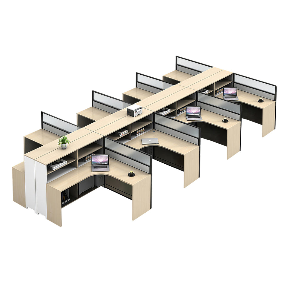 L-Shaped Office Desk with Built-In Outlets, Cable Management & Glass Top for Home Office
