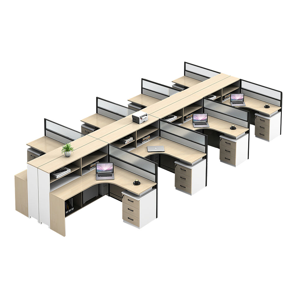 L-Shaped Office Desk with Built-In Outlets, Cable Management & Glass Top for Home Office