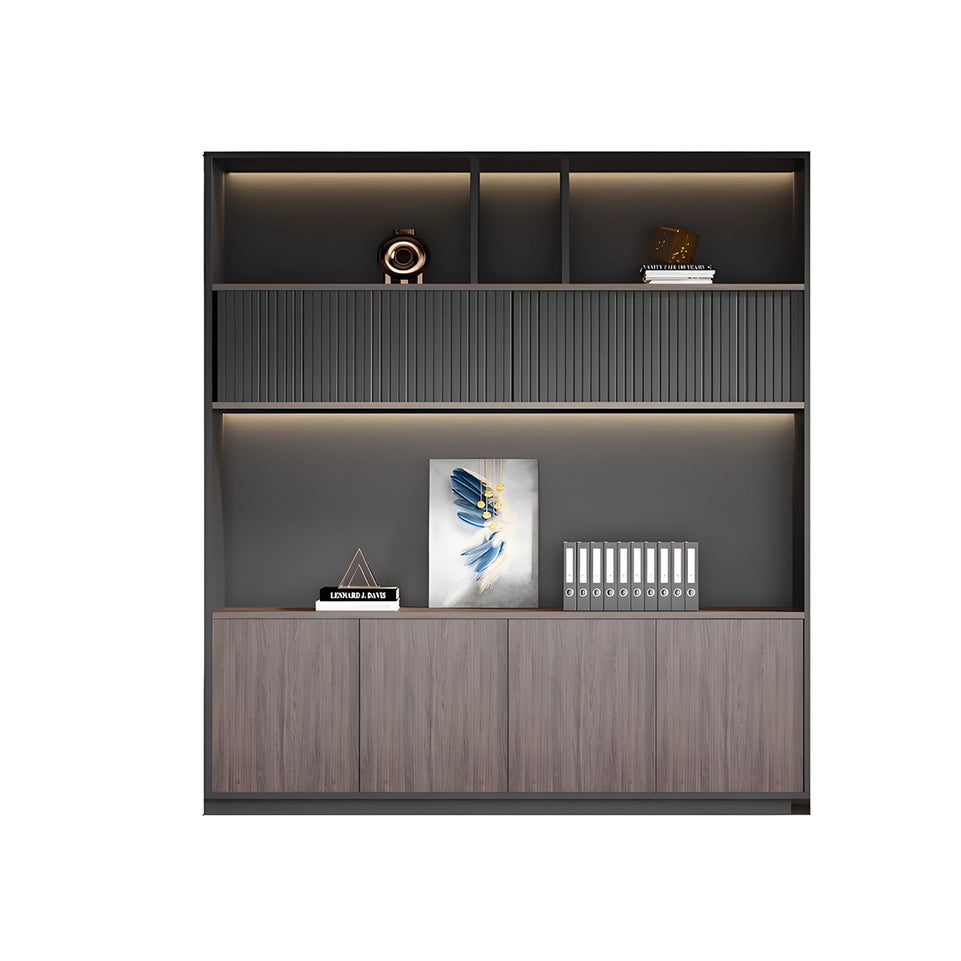 Modern Premium Multi-Functional Office Storage File Cabinet with Glass Doors and Hidden Storage for Executive Desk Background WJG-2168